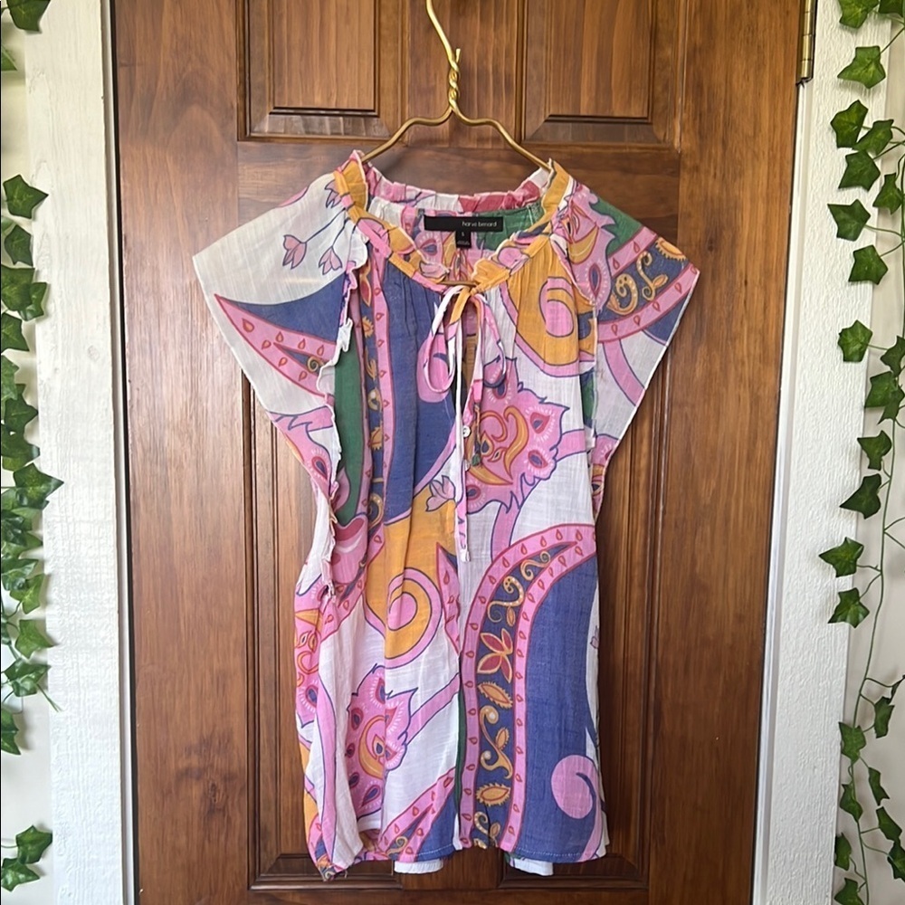 HARVE BENARD Ruffled Blouse Multicolor Spring Paisley Retro Print | S